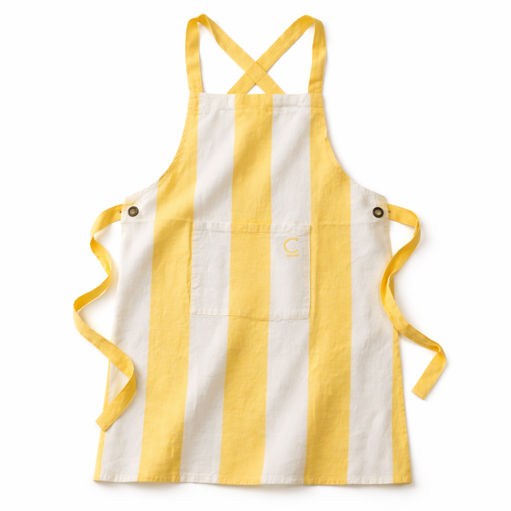 yellow and white striped apron