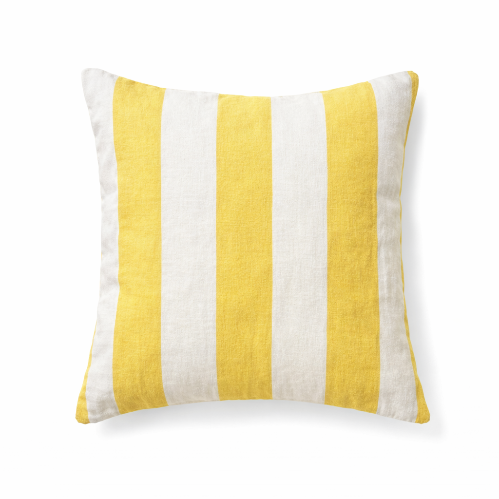 yellow and white wide striped large cushion cover