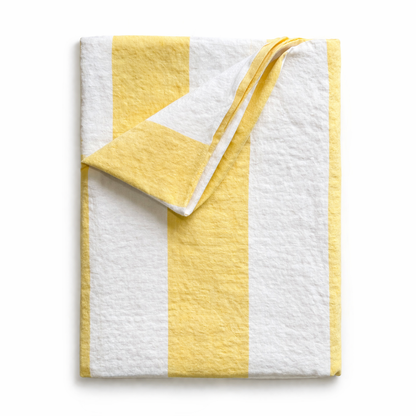 Yellow and white striped tablecloth product image