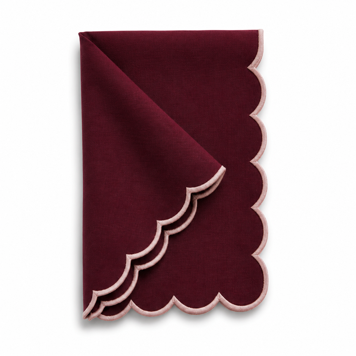 Berry Red Scalloped Edge Napkins with Pink Trim Set