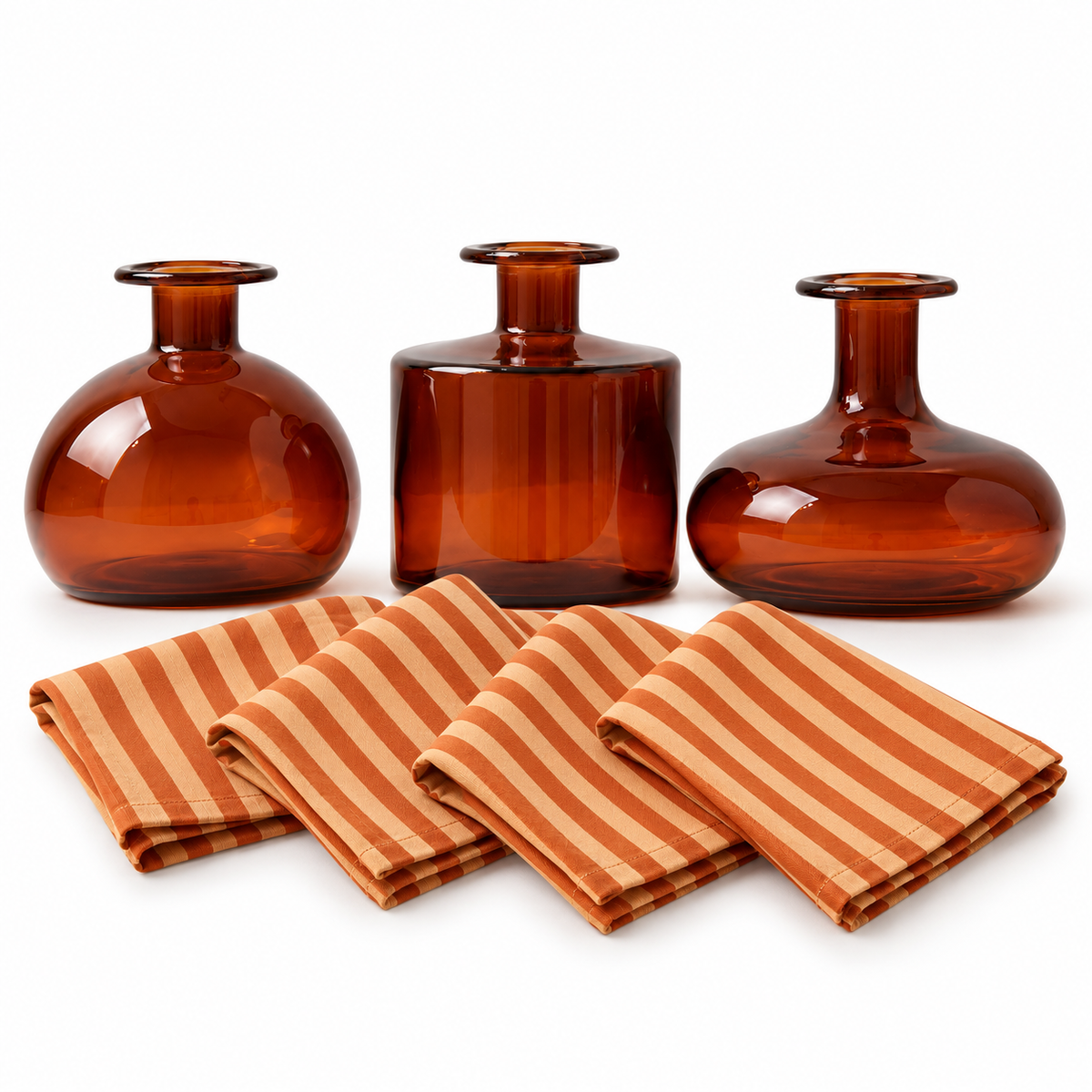 Burnt Caramel Vases & Set of 4 Caramel and Honeycomb Napkin Set